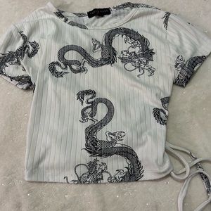 Dark blue and white dragon crop top